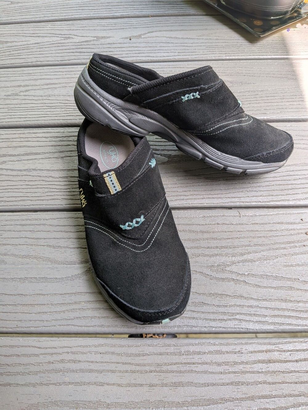 Ryka Rocker Womens Sz 6 M Slip On Walking Shoes Black Suede Mule Comfort Sneaker